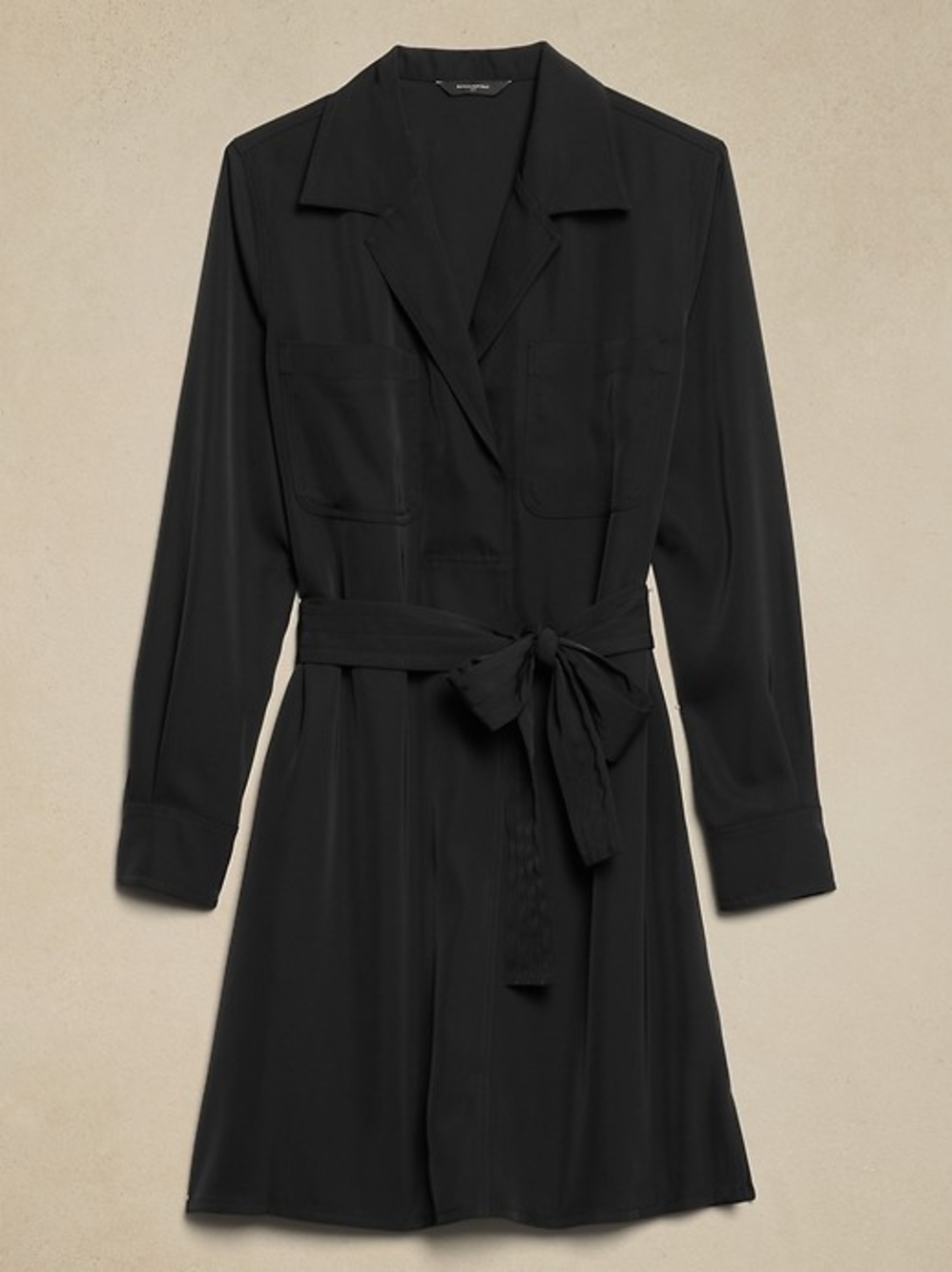 Banana Republic Black Long-Sleeve Shirt Dress with Waist Tie - Picture 2 of 13